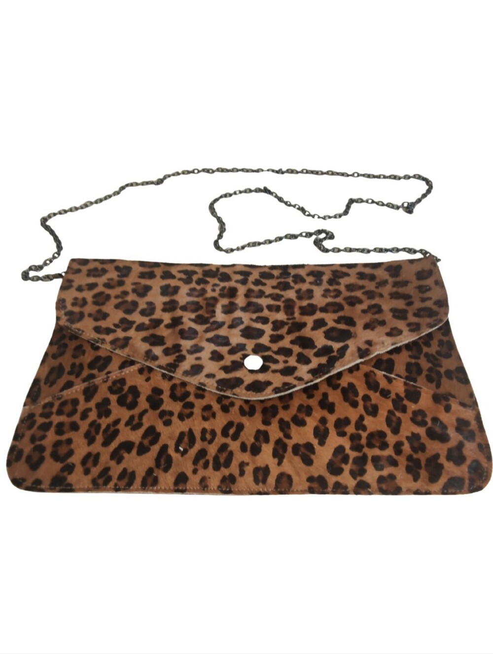 Leopard Print Chain Strap Envelope Clutch - Brown - Picture 1 of 6
